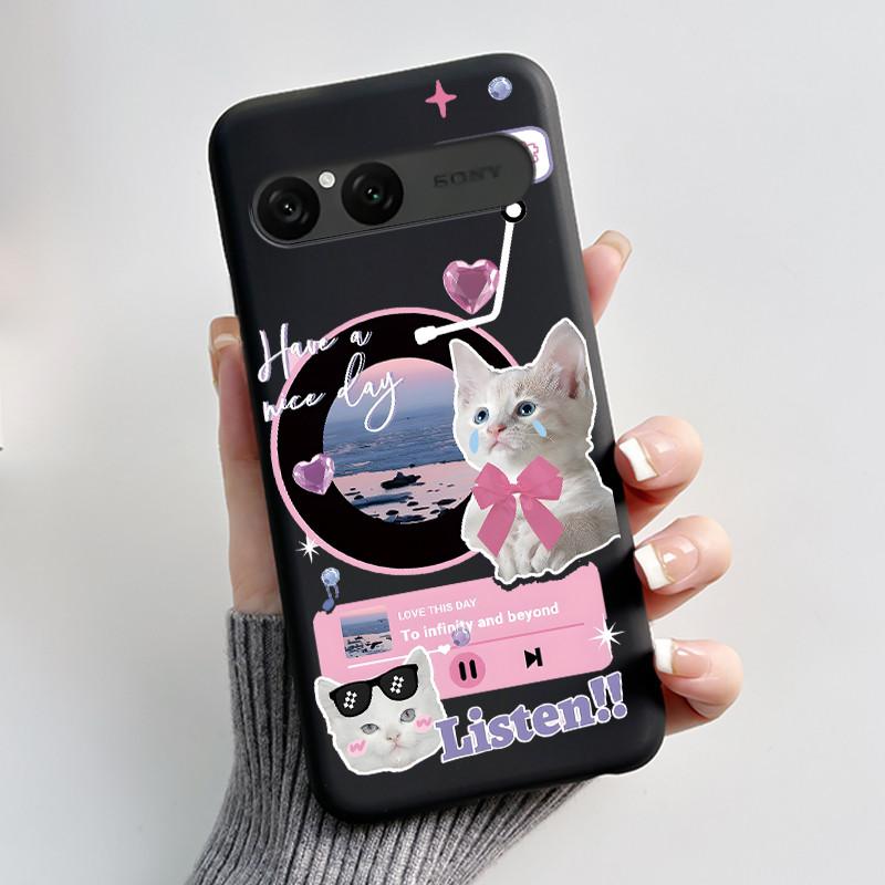 Cute Case For Sony Xperia 10 VII Fundas Capa Printing Shell Protective Cover Soft Silicone Cartoon Black Casing Coque