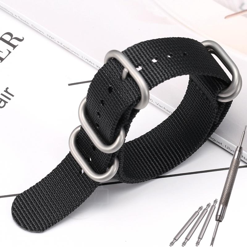 Nylon Strap 18mm 20mm 22mm 24mm Five-Ring Premium Weave Men Women Watch Band Bracelet Heavy Duty Stainless Steel Buckle
