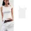 Summer New Women Clothes Cotton Blended Shoulder Strap Collar Double Layer Effect Design Sleeveless T-shirt 4174335
