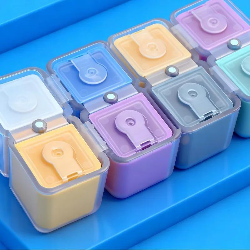 Magnetic Pills Boxes Color Square Foldable Sealed Dispenser with Lanyard Home Travel Portable Medicine Storage Container Case