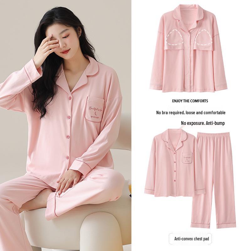 Женский хлопковый кардиган, комплект из двух предметов с нагрудными вкладышами: Сладкая и Повседневная Домашняя Одежда с Длинным Рукавом для Весны и Осени