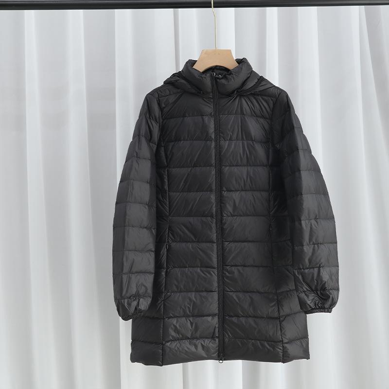 Light Down Jacket Women's Medium and Long Autumn and Winter New Korean Version Slim Fit Large Size Light Jacket Removal Cap