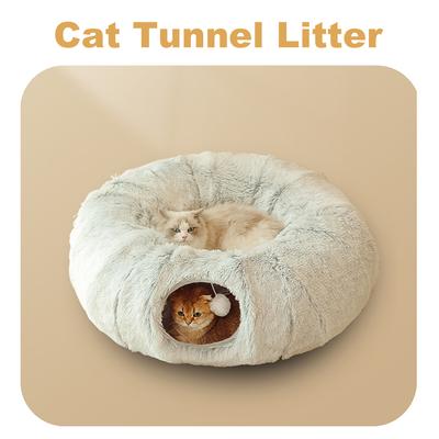 Кровать-туннель для кошек Peekaboo Cat Cave Игрушка-туннель для кошек — зимняя теплая складная плюшевая кровать для домашних животных для кошек —