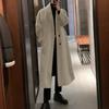 Men Long Woolen Coat Lapel Long Sleeve Solid Color Windbreaker Pockets Two-Button Placket Solid Color Mid-length Outwear