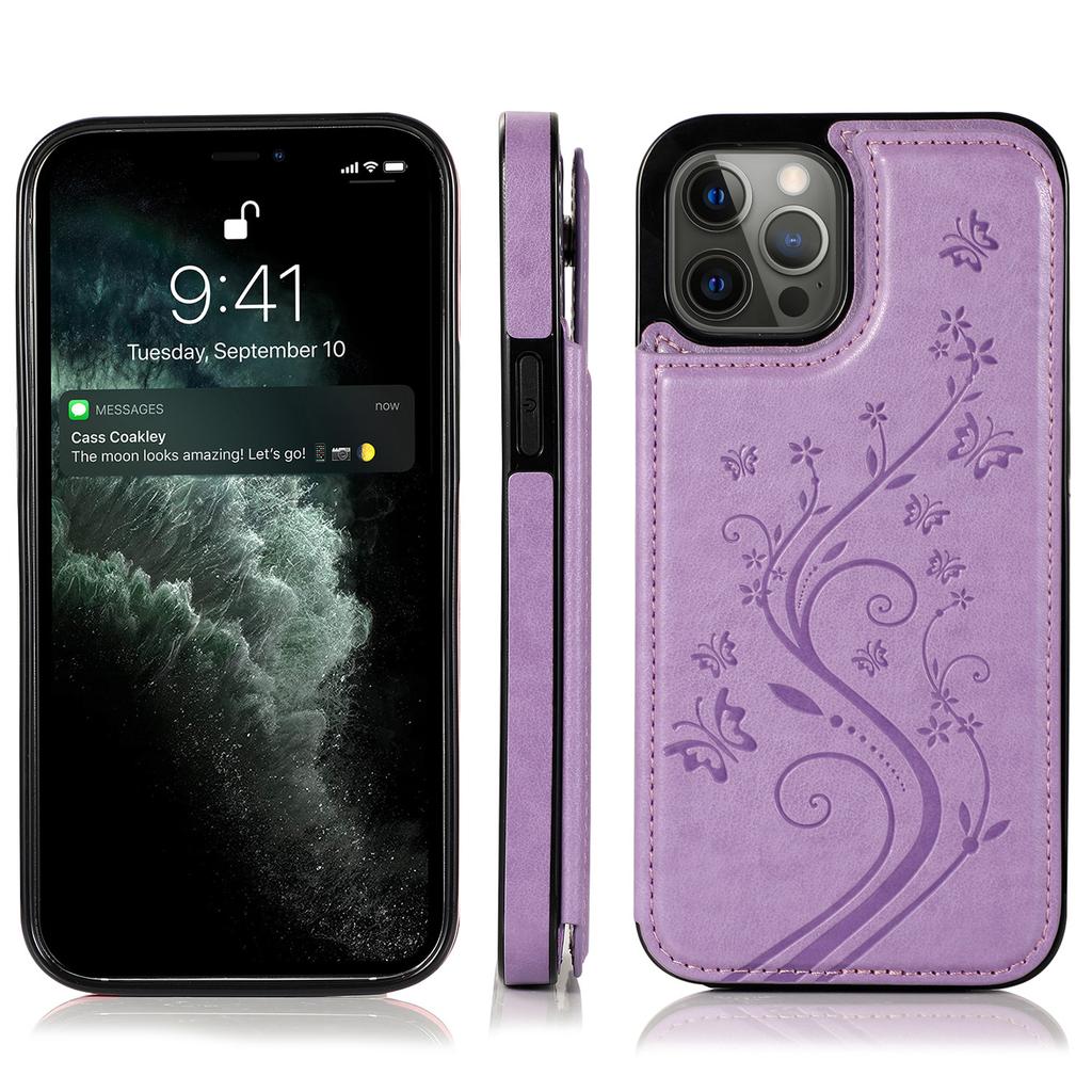 Butterfly Floral PU Leather Wallet Case for iPhone, Card Holder Slot Protective Cover with Kickstand