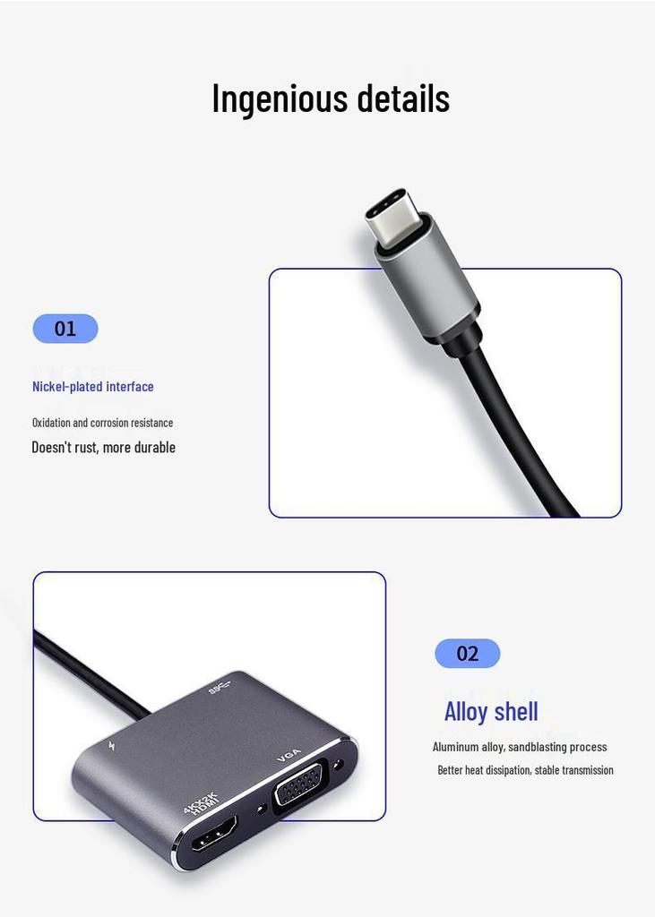 Док-станция USB-C на HDMI/VGA: Конвертер для зеркалирования экрана телефона на монитор