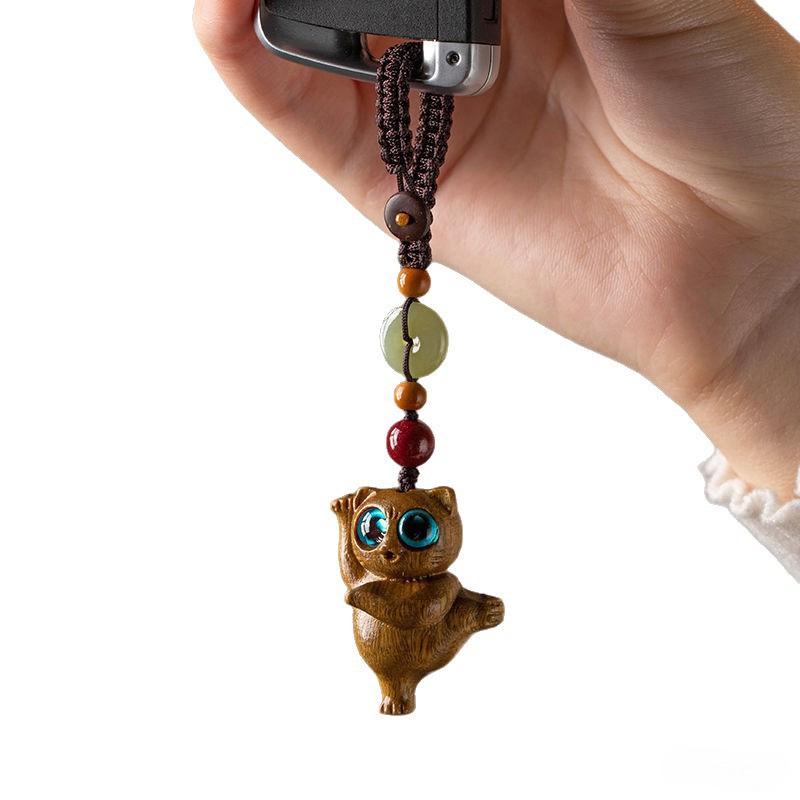 Брелок-кошка из сандалового дерева с ручным плетеным шнурком и USB-накопителем