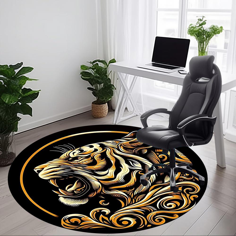 1pc Tiger Swirls Office Round Area Rug, Under Office Chairs Bedroom Living Room Home Decor, Room Deco, Available in Various Sizes 058