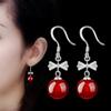 Natural Agate Stone Round Bead Women's Earrings, Women's Models, Fashionable Silver-plated Earrings
