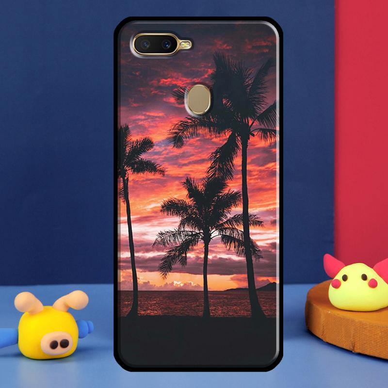 Летний закат на пляже с пальмой Чехол для Oppo A16 A76 A96 A58 A78 A98 A5 A9 A91 A15 A17 A77 A52 A72 A74 A94 A54S A57S