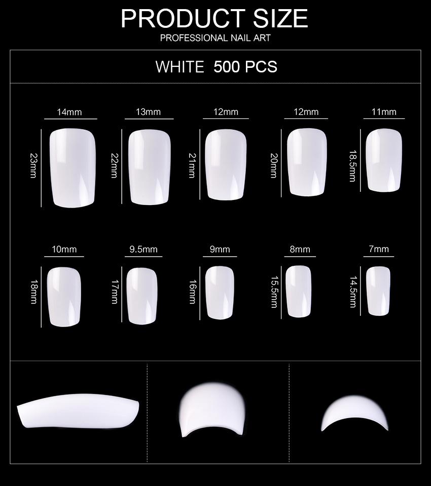 kads 500 шт., накладные ногти, французские короткие квадратные накладные ногти, маникюр, акриловые ногти, полное покрытие, инструменты для украшения ногтей
