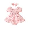 Модное платье для девочек, летнее детское милое розовое платье с короткими рукавами и бантом, треугольное платье Ha