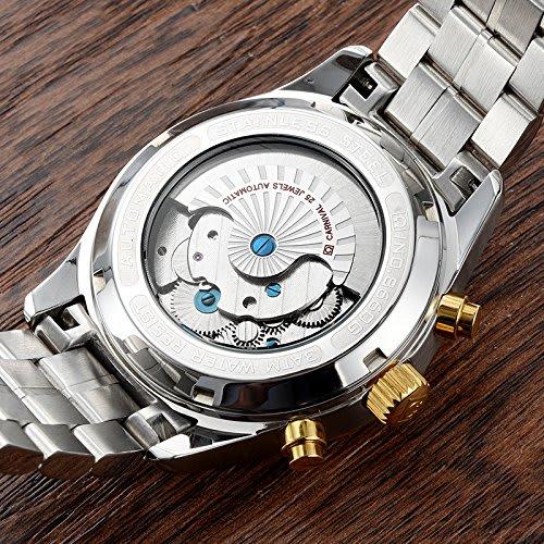 Carnival Men's Automatic Mechanical Wristwatch with Calendar (Gold, Silver, and White)