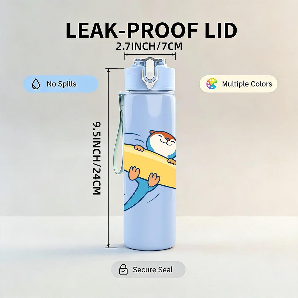 1PC Shark Surfboard Wave Action Cartoon 750ml Color Plastic Sports Water Bottle Leakproof Flip Straw Lid Suitable for Sports Office Home Use