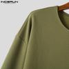 INCERUN Men Round Neck Long Sleeve Texture Waffle Casual Oversized T-shirts