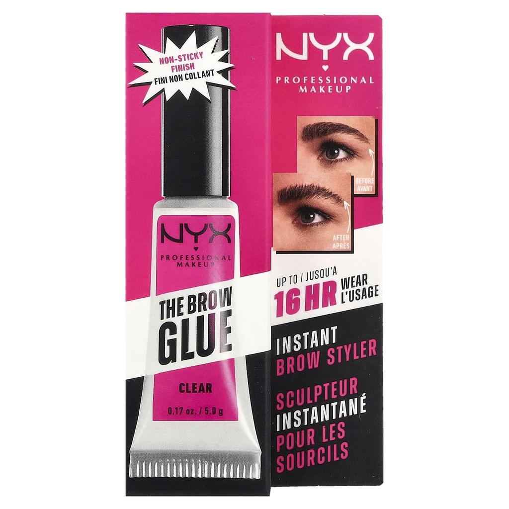 NYX PROFESSIONAL MAKEUP Клей для бровей, Моментальный стайлер для бровей, 01 Прозрачный/Clear, 5 г (0,17 унции)