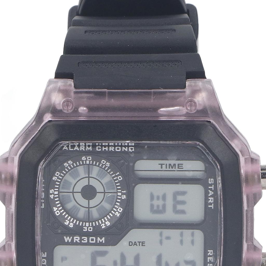 Electronic Sports Watch 12 24 Hours Waterproof Digital Wrist Watch with Luminous Alarm Timing Function Transparent Purple