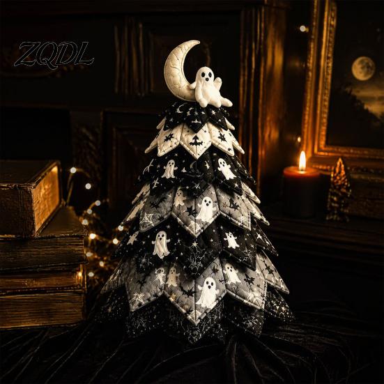 Handmade Sewing Crafts Halloween Quilted Fabric Tree Kit, Witch Cat Spider DIY Festive Desktop Displays 3D Padded Craft Project for Quilting