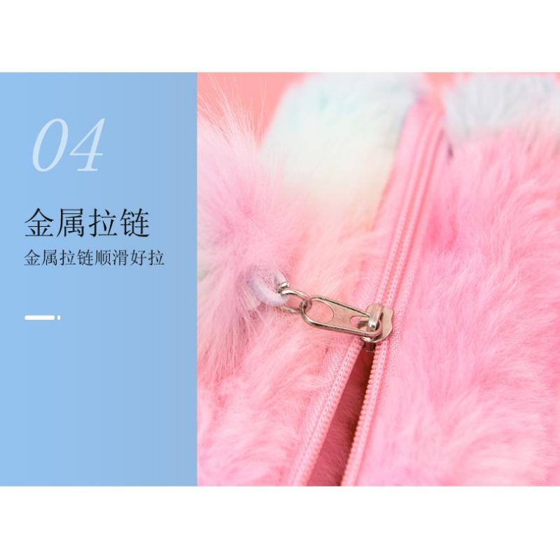 Korean Style Gradient Color Cute Girl Plush Octagonal Pencil Case Student Storage Pouch
