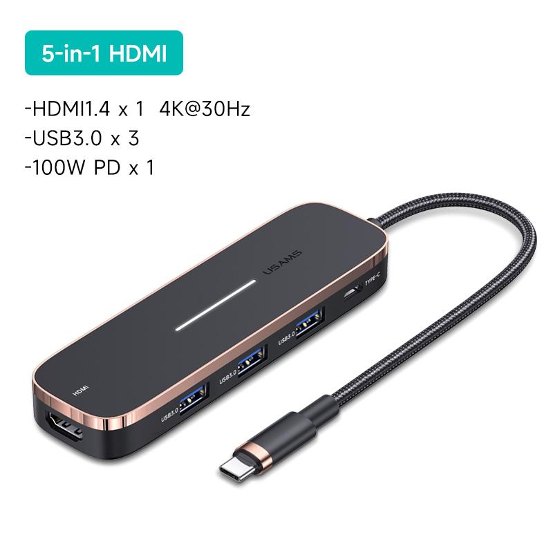 USAMS Концентратор 6 в 1 PD, 100 Вт, тип C, USB C-HDMI, совместимый 1,4, USB3.0, слот TF SD, концентратор, разветвитель док-станции, адаптер-концентратор 5 в 1 для ноутбука MacBook iPad