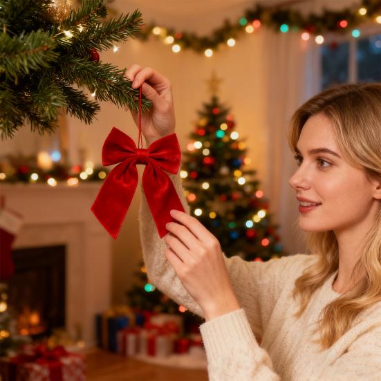 Yousheng 1/2 шт. Рождественский бант бархатный мягкий подвесной декор с колокольчиками банты рождественская тематика узор домашний декор для вечеринки