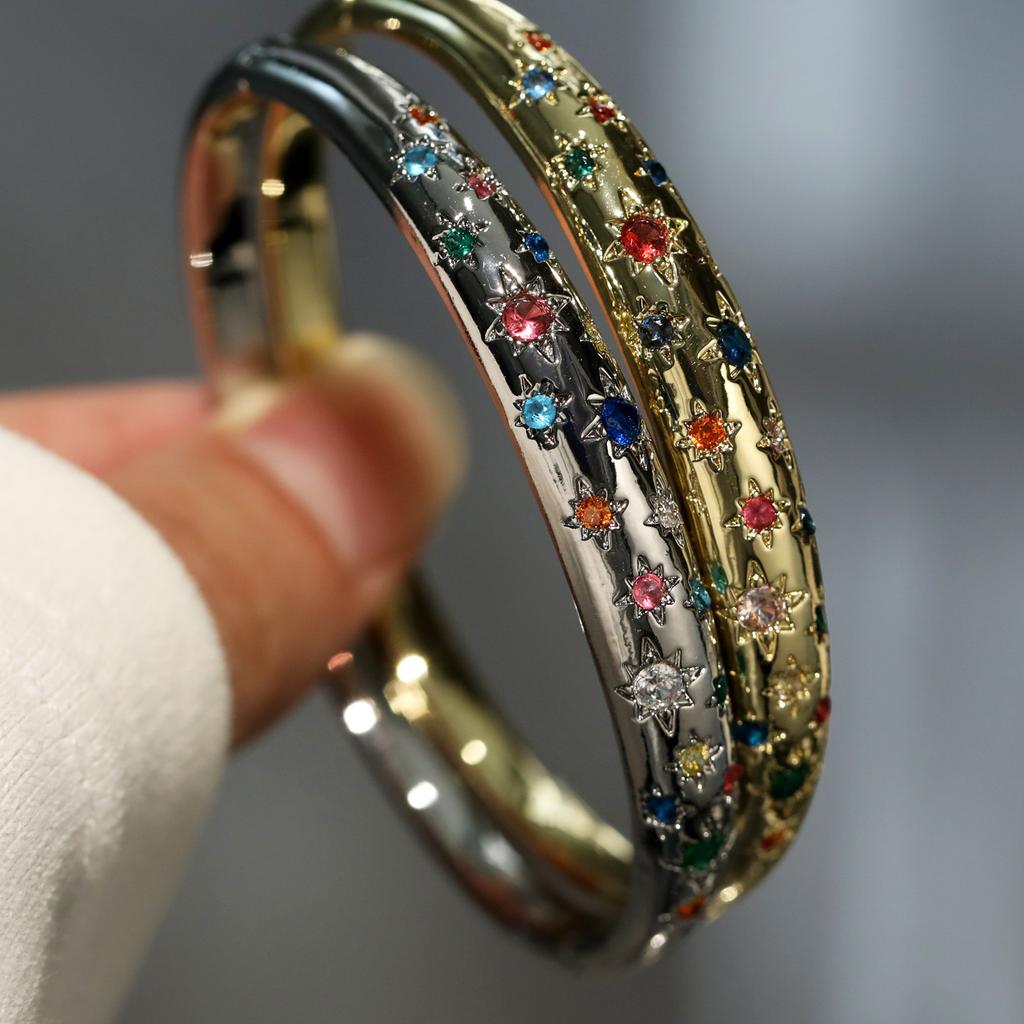 2026 Court Style Retro Design Feeling Stacked Bracelet, High Quality Zircon Gold-plated Star Moon Bracelet