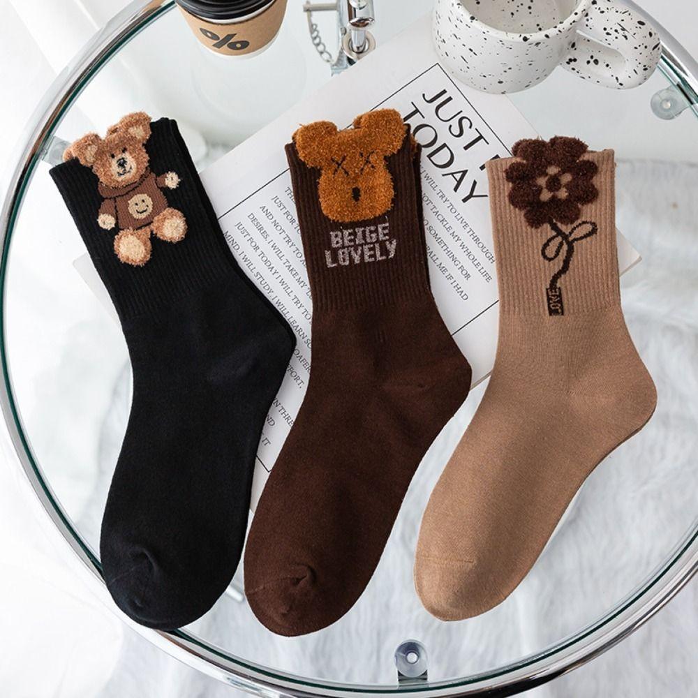 Comfortable Cotton Cotton Socks Brown Bear Bear Socks Soft Middle Tube Socks