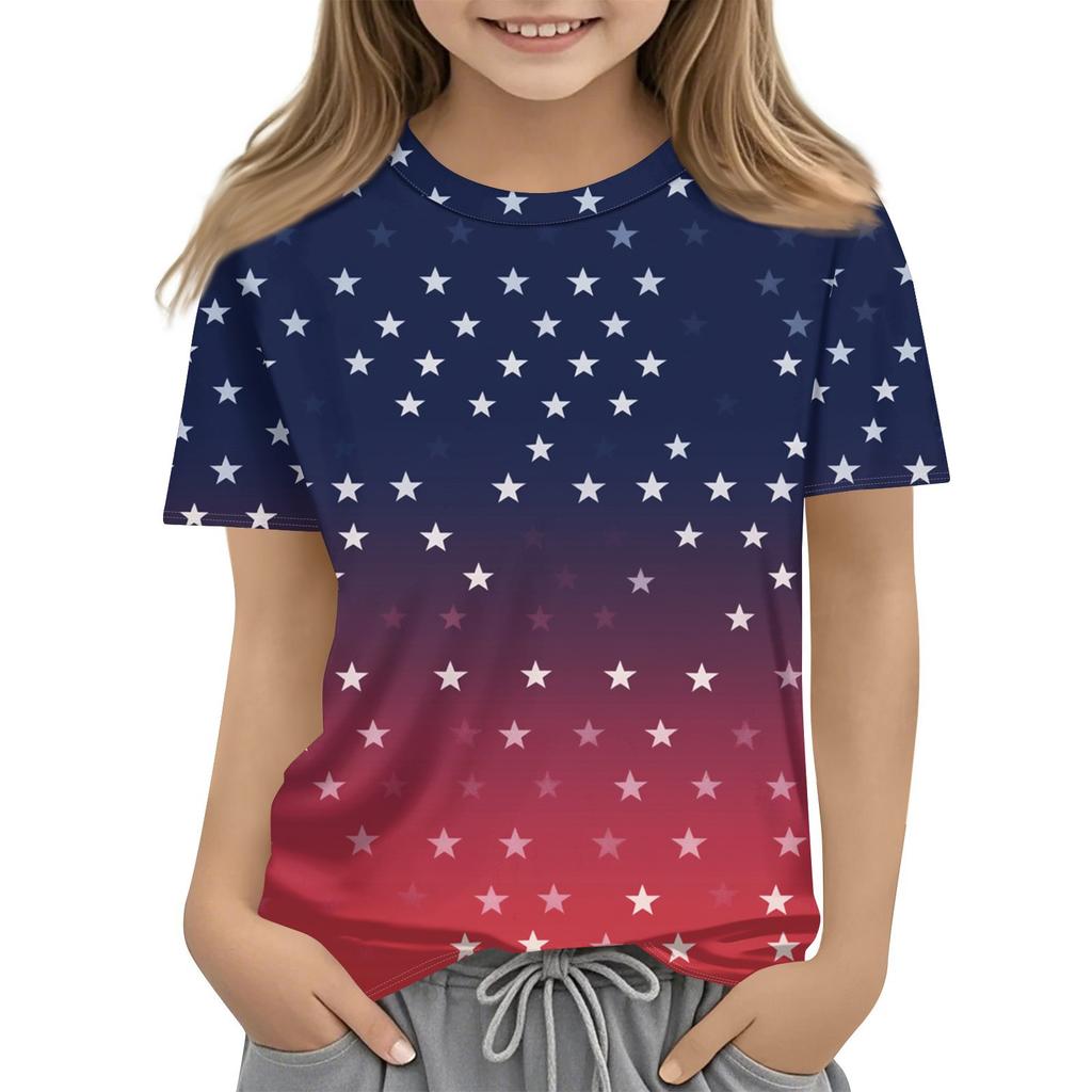 Детская модная повседневная футболка с коротким рукавом и принтом «День независимости» с круглым вырезом