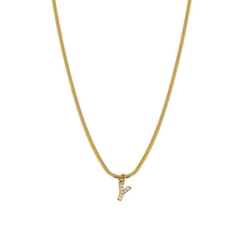Neckontheline Diamond Letter Necklace European and American Ins Style Simple and Versatile Short Necklace Fine Snake Bones Chain