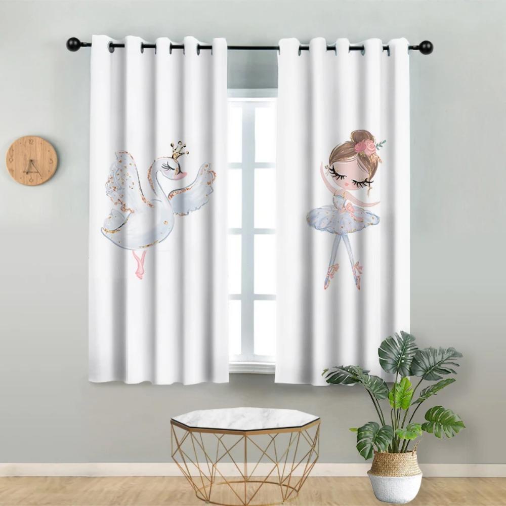 2-панельные шторы с розовым единорогом, шторы для девочек-балерин, детские шторы для спальни девочек, жалюзи на окна от пола до потолка, люверсы сверху