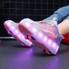 KID's Four Wheel New Mesh Rechargeable LED Walking Shoes Rotating Button Roller Skates Girls' Shoes Boys' Walking Shoes