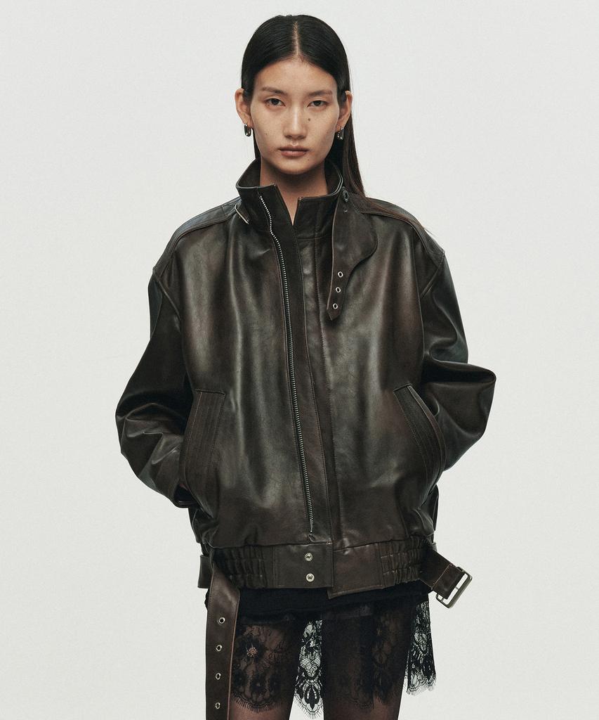 Heute Kain Belted Leather Jacket (Brown)