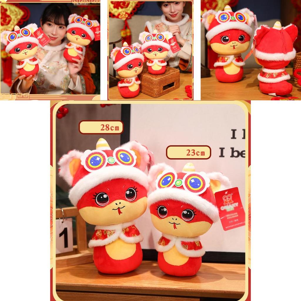 New Year Chinese Mascot Snake Plush Toy Wear Tang Suit Hat Cartoon Doll Gift