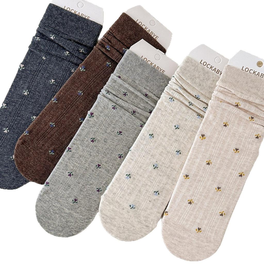 Women's Mid-calf Socks, Trendy Spring and Autumn Small Floral Women's Long Socks, Summer Thin Pile Socks, Long Calf