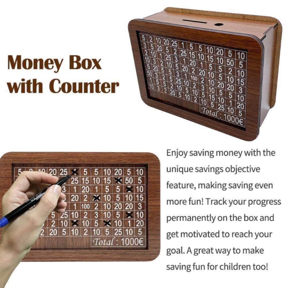 Handmade Money Box Wooden Money Saving Box Home Use Coin Tray Storage Case Children