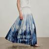 Elegant Blue-White Gradient Pleated Chiffon Maxi Skirt