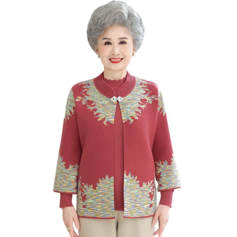 Кардиган для женщин среднего и пожилого возраста, комплект из двух предметов: свитер для мамы, женский вязаный базовый топ, платье для тещи