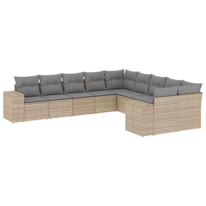 VidaXL Salon de Jardin avec Coussins 10 pcs, Canapés de Terrasse, Ensemble de Meubles de Patio, Mobilier d'Extérieur, Beige 3223108
