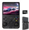 Whatsko R36S 128GB RK3326 Retro Handheld Game Console with ArkOS IPS OCA Full Dual 3D Portable Emulator Japanese Black System, 3.5-inch Screen,