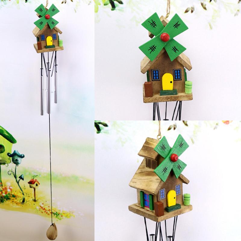 Creative Gift Wind Chimes Handcrafted 4 Tubes Wooden Metal Tube Wind Chimes Rustic Wooden For Ideal Gift