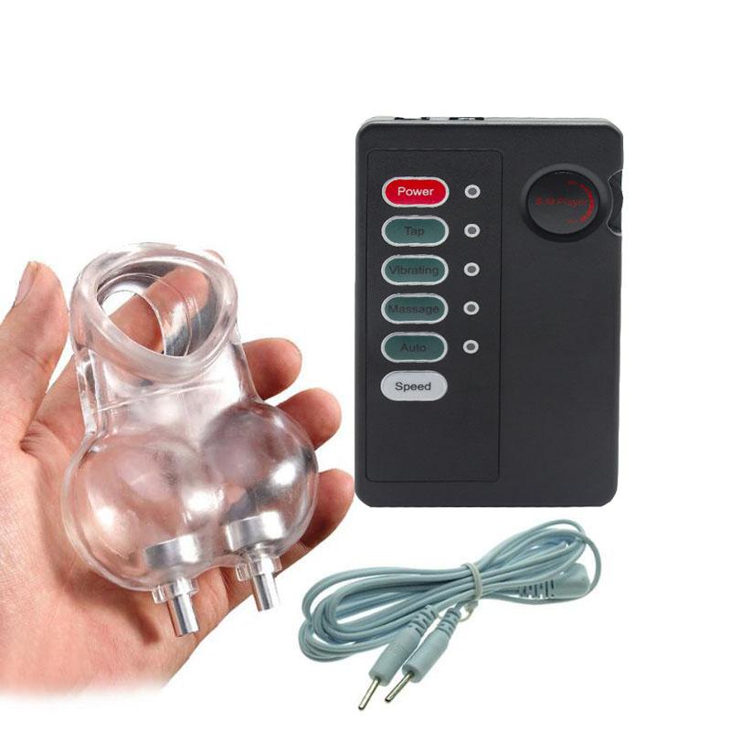 Electro Shock CB6000 Chastity Cage Ball Stretcher,Electro Shock Cock Cage,Scrotum Sleeve,Bdsm Penis Lock Ring Male Chastity Belt