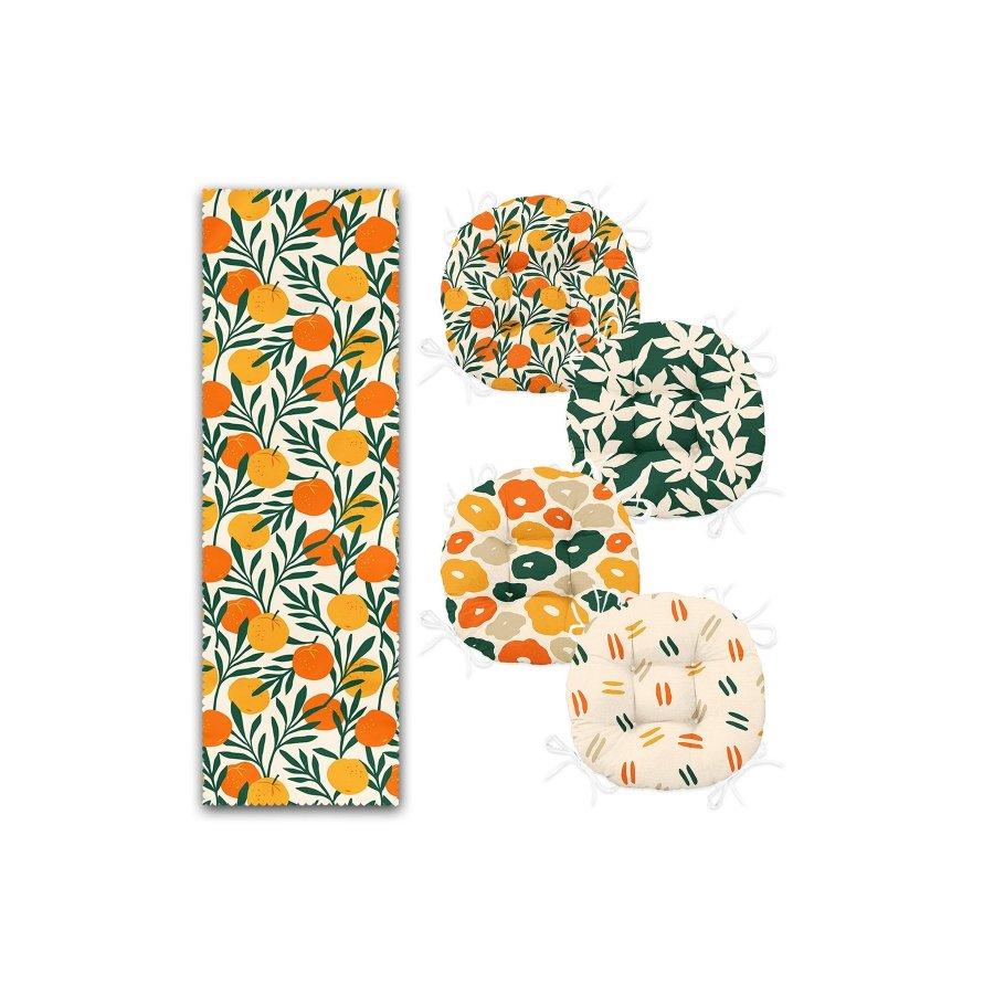 Набор подушек для стула из 5 предметов / 4 круглых подушки для стула с цифровой печатью и 1 полозок