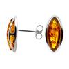 [Q6807] - Серебряные серьги «Вдохновение» с коньячным янтарем (родиевое покрытие) - 16x7 мм