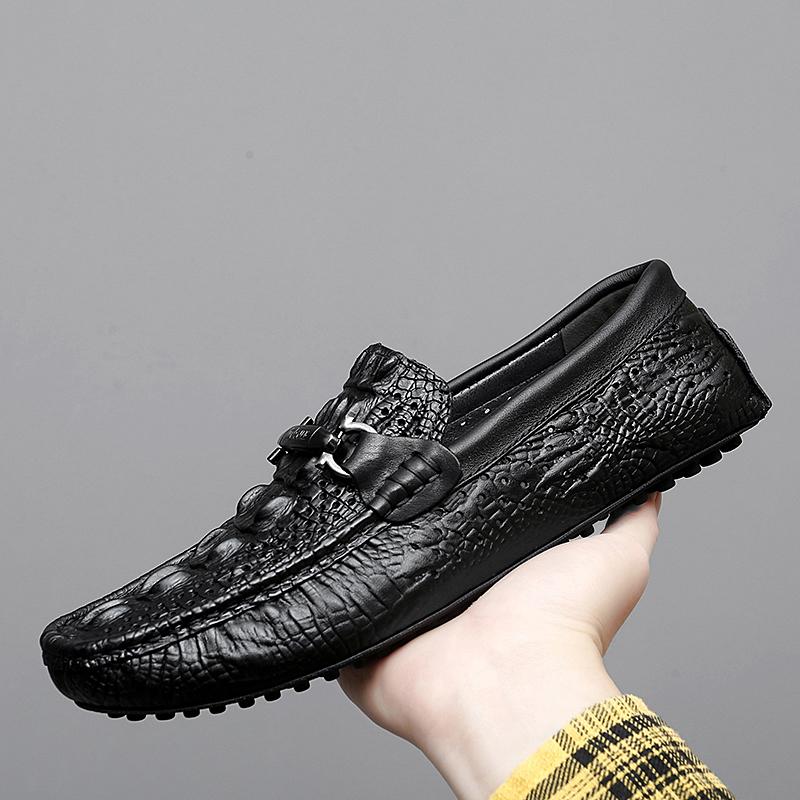 Fashion Fashion Genuine Leather Man Loafers Classic Slip-on Casual Shoes Business Men Moccasins Crocodile Pattern Non-slip Driving Shoes