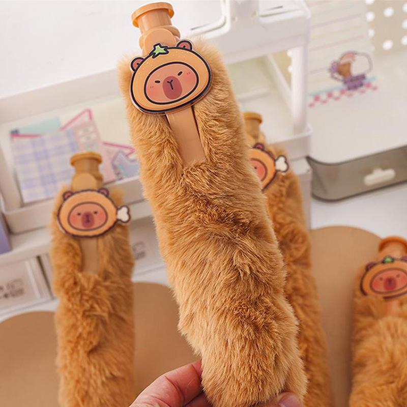 Cute Capybara Plush Pen Funny Super Large Press-On Gel Pen Quick Drying Soft Grip Stationery Writing Tool 0.5Mm Neutral Pen Gift