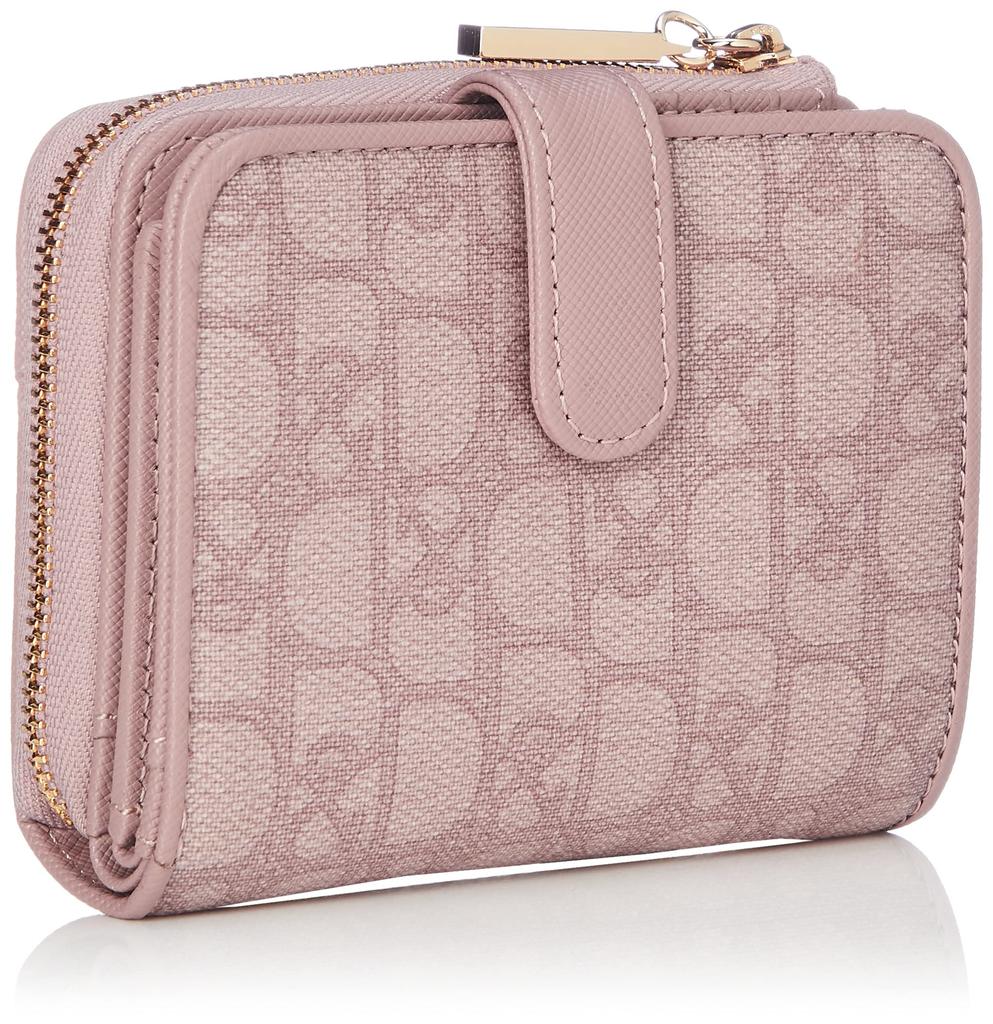 and zipper bifold wallet Original logo printed pattern crystal brooch included PVC cowhide adult cute card storage compact PDLWBES3 Pink [Pinky Diane]