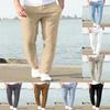 Men's Linen Summer Casual Pants Drawstring Elastic Waist Solid Color Breathable Daily Pencil Small Feet Trousers