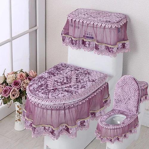 Кружевная подушка для унитаза Four Seasons, набор из трех частей, фланелевое сиденье для унитаза с U-образной застежкой-молнией, красивый чехол для унитаза