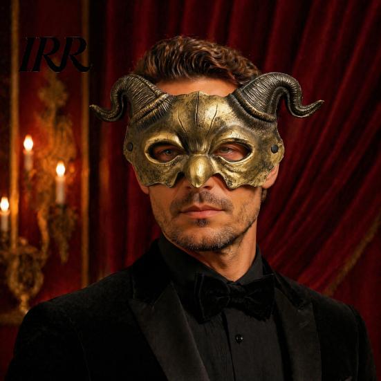 Gothic Cosplay Mask Halloween Ram Horn Demon Mask, Horror Devil Half Face Lightweight Masquerade for Costume Party Vintage