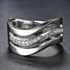 Huitan Fashion Contracted Office Lady Finger Rings Silver Color Wave Shape Shine CZ Stone Simple Daily Wear Party Women Jewelry